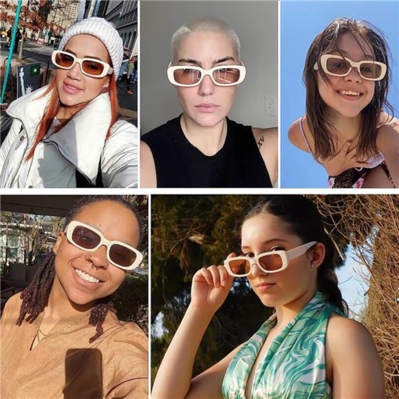 3 Pack Women’s Rectangle Sunglasses Retro Trendy Square Vintage Glasses Pack 90s - Picture 7 of 7